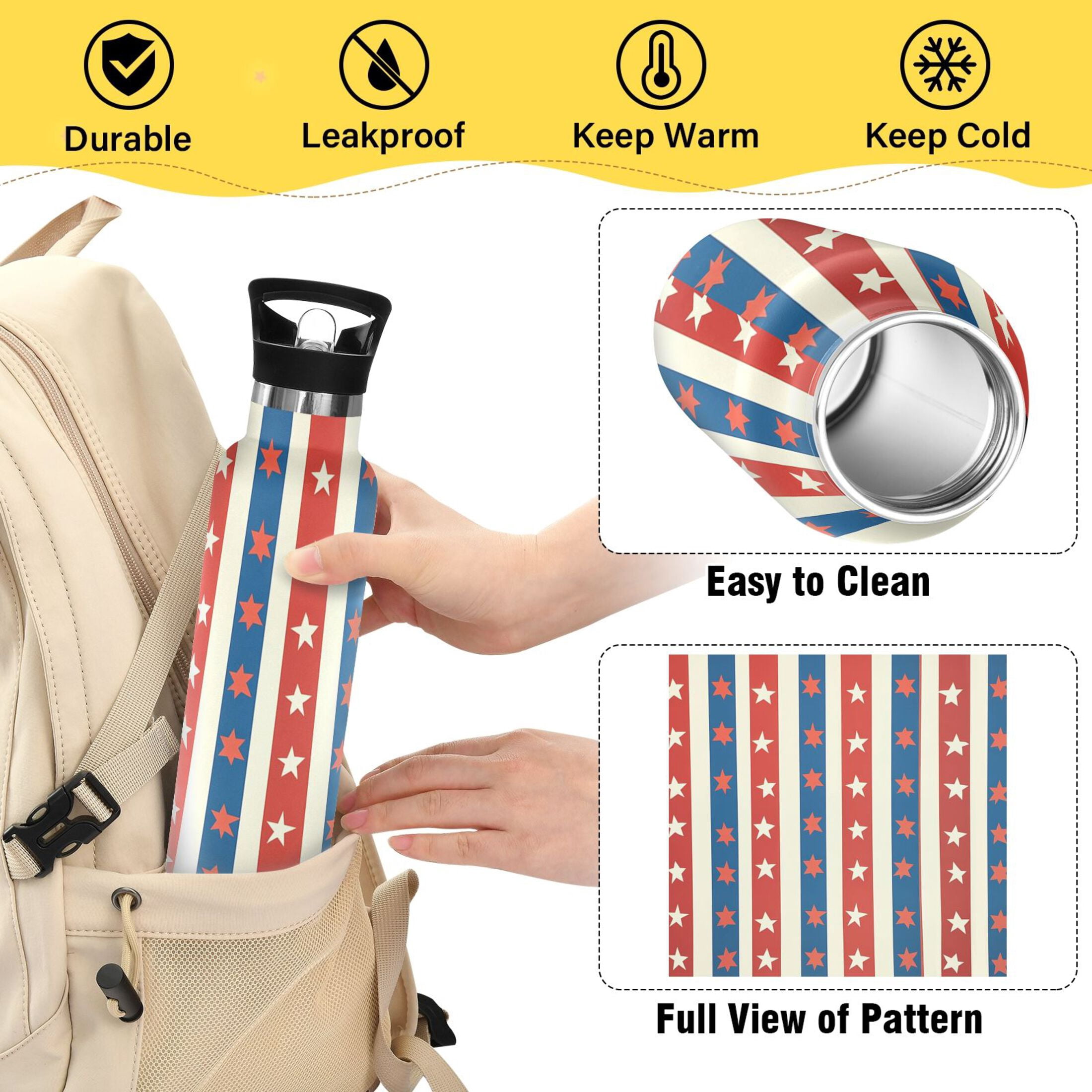 Kids Insulated Stainless Steel Sports Water Bottle 600ml (20oz) Red and Blue Striped Pattern