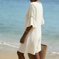 thumbnail image 5 of Cmfcve Women's Romper Shorts V Neck 3/4 Flare Sleeve Button Lace Trim Cotton Blend Casual Loose Fit Summer Shorts, 5 of 7