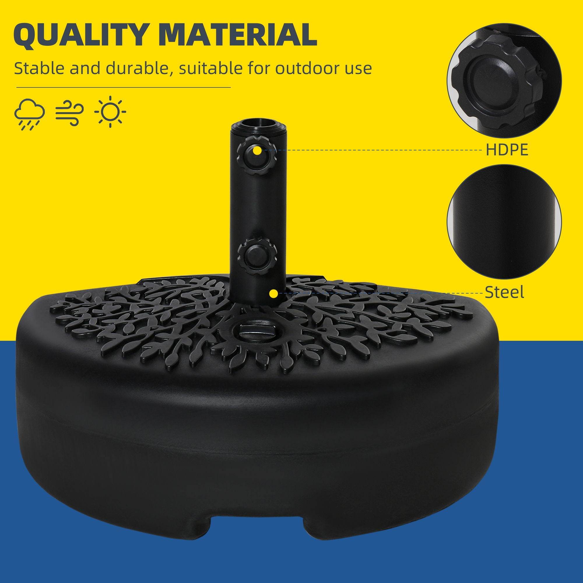 Dranite 45 lbs Half Round Umbrella Base, Black Patio Umbrella Stand,Fits 1.5" or 2" Pole