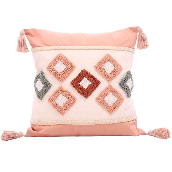 BRKURLEG Woven Boho Throw Pillow Cover 18"×18", Pink Decorative Square Pillow Cushion Cases for Cars Couch Sofa Bed Home Decoration