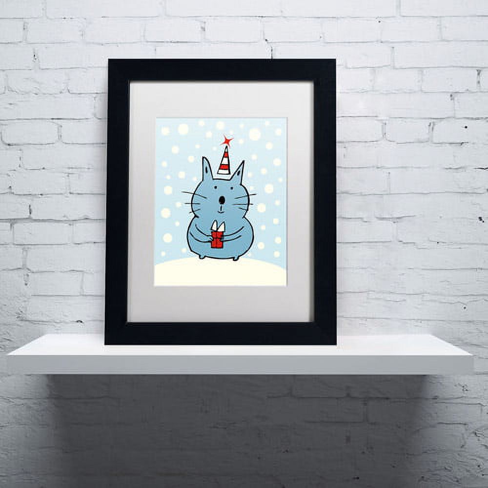 Trademark Fine Art "Christmas Snow Cat" Canvas Art by Carla Martell, White Matte, Black Frame