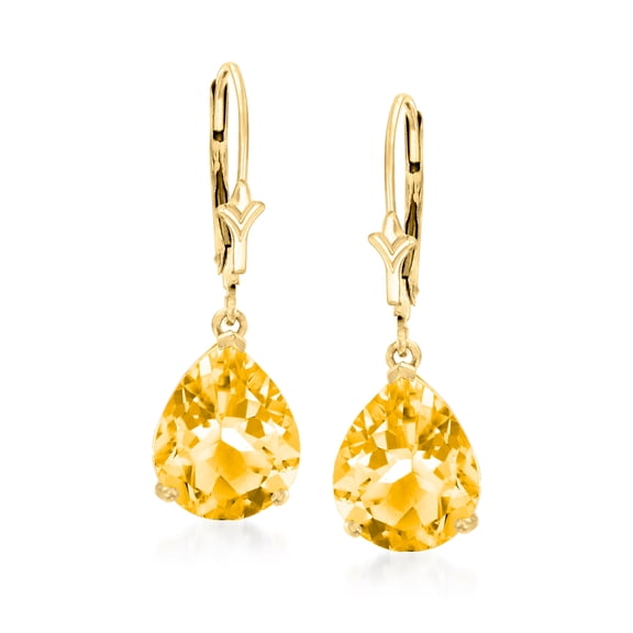Ross-Simons 6.00 ct. t.w. Pear-Shaped Citrine Drop Earrings in 14kt Yellow Gold, Women's, Adult