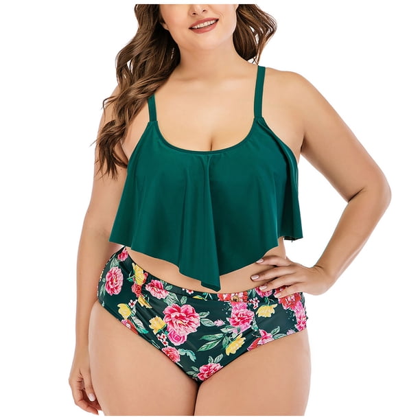 Traje de baño grande para mujer con sujetador sin soporte de acero Bikini Estampado multicolor Cómodo volante Cintura alta Traje de baño Traje de baño dividido OAVQHLG3B Store lin121212