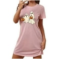 thumbnail image 1 of Sakmal Robe de Maison Extensible pour Femmes Halloween Grande Taille Rose Douce Tenue de Détente Manches Courtes Courte Imprimé Fantôme Col Rond Chemises de Nuit P-2TG, 1 of 4