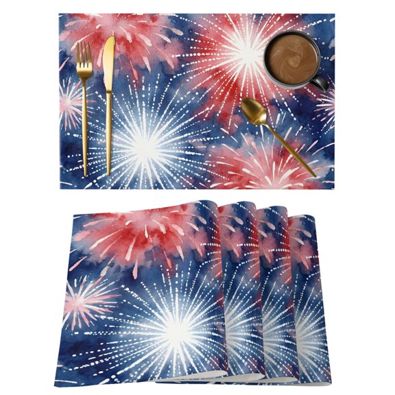 Independence Day Placemats Set of 1, American Patriotic Fantasy Firework Non-Slip Place Mats Washable Table Mats for Kitchen Dining Table Decorations Indoor/Outdoor