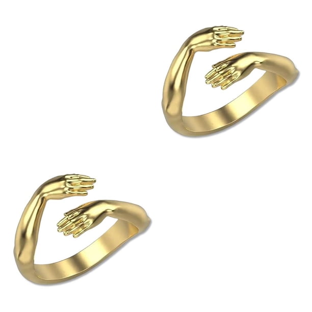 Jumpingount Anillo abierto Compromiso estético Abrazo Nudillo Joyería de mano Novias Novios Regalos personalizados Accesorios Plata Type1 NO1