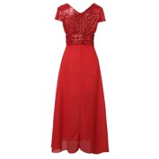formal Gowns and Evening Dresses Midi Dresses for Women Summer V Neck Sequined Chiffon Panel Evening Gown Long Dress Elegant Evening Dress Fashion Party Bridesmaid Dresses