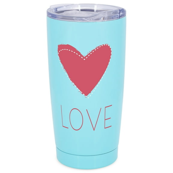 Elanze Designs Love Stitched Up Heart Wrap-Around Design 20 Ounce Stainless Steel On-The-Go Coffee Mug, Thermal Travel Tumbler with Leak Resistant Slide Lid, Sky Blue
