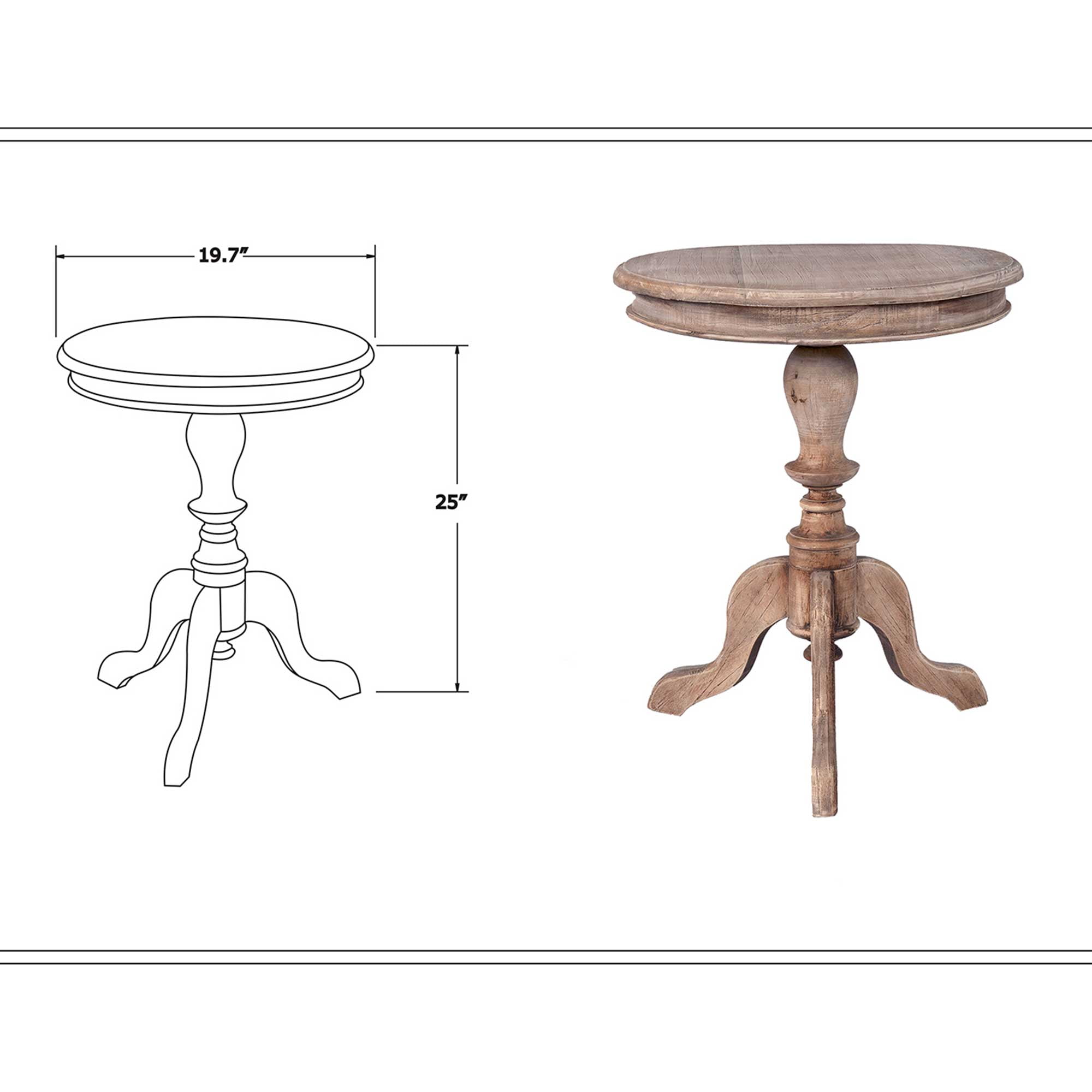 East at Main Ford Round Rustic Natural Brown Farmhouse Small Solid Mindi Wood Pedestal End Table