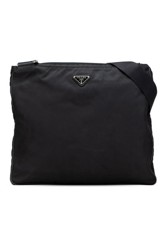Pre-Owned Prada Saffiano Triangle Logo Plate Crossbody Shoulder Bag in Black Nylon... (Good)