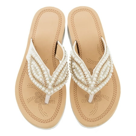 CHOII Clearance Women Ladies Crystal Comfortable Flip Flops Wedges Slipper Sandals Casual Shoes with Elastic Band Unique Wavy Line Sole Anti-slip Design Thong Sandals Red/6