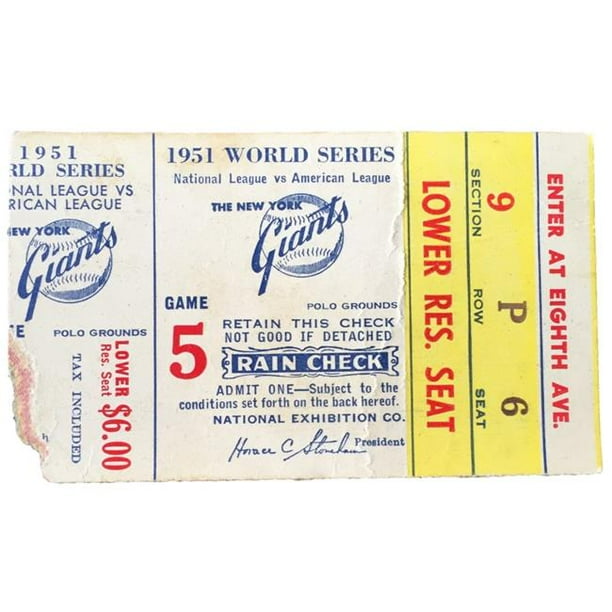 Sports Integrity 20116 1951 Jeu de Série Mondiale 5 York Yankees vs San Francisco Géants Ticket Stub