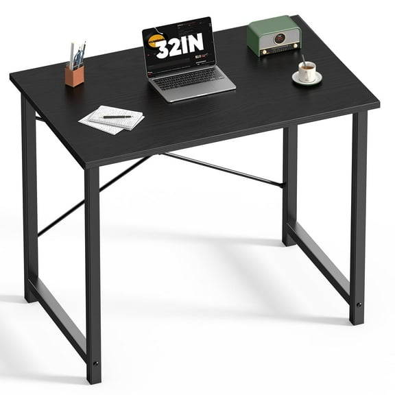 Modern computer desk 32 inch, simple study table, heavy duty work desk for small rooms, easy assembly, scratch resistant, wood black