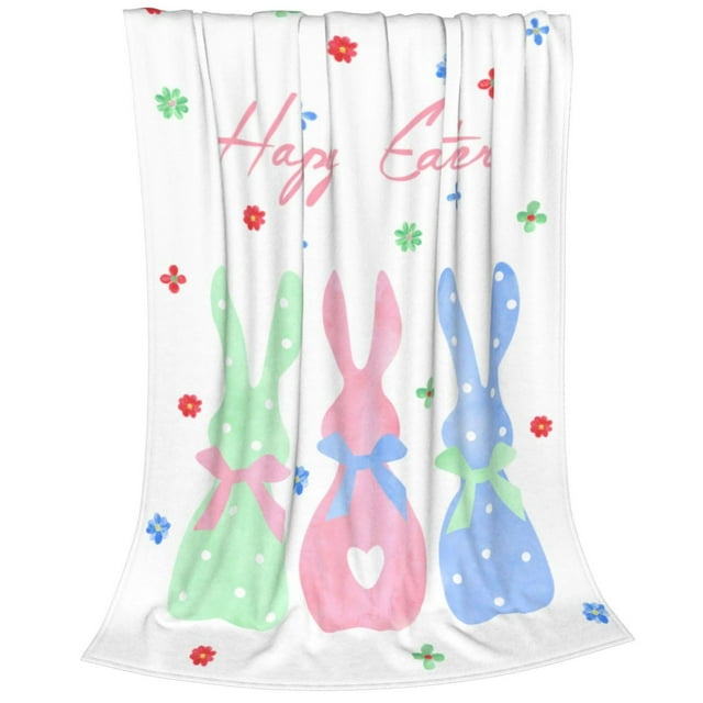 TIELUTT Easter Day Rabbit Throw Blanket Cozy Colorful Bunny Blanket Happy Easter Rabbit for Indoor Warm Soft Fuzzy Throw Sweatshirt Blanket Throw 70s Blanket U of M Blanket Large Blankets and Throws