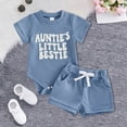thumbnail image 2 of CAICJ98 Newborn Baby Boy Summer Clothes Auntie's Little Bestie Short Sleeve Romper Shorts Set Infant Waffle Knit Outfit (Blue,12-18 Months), 2 of 7