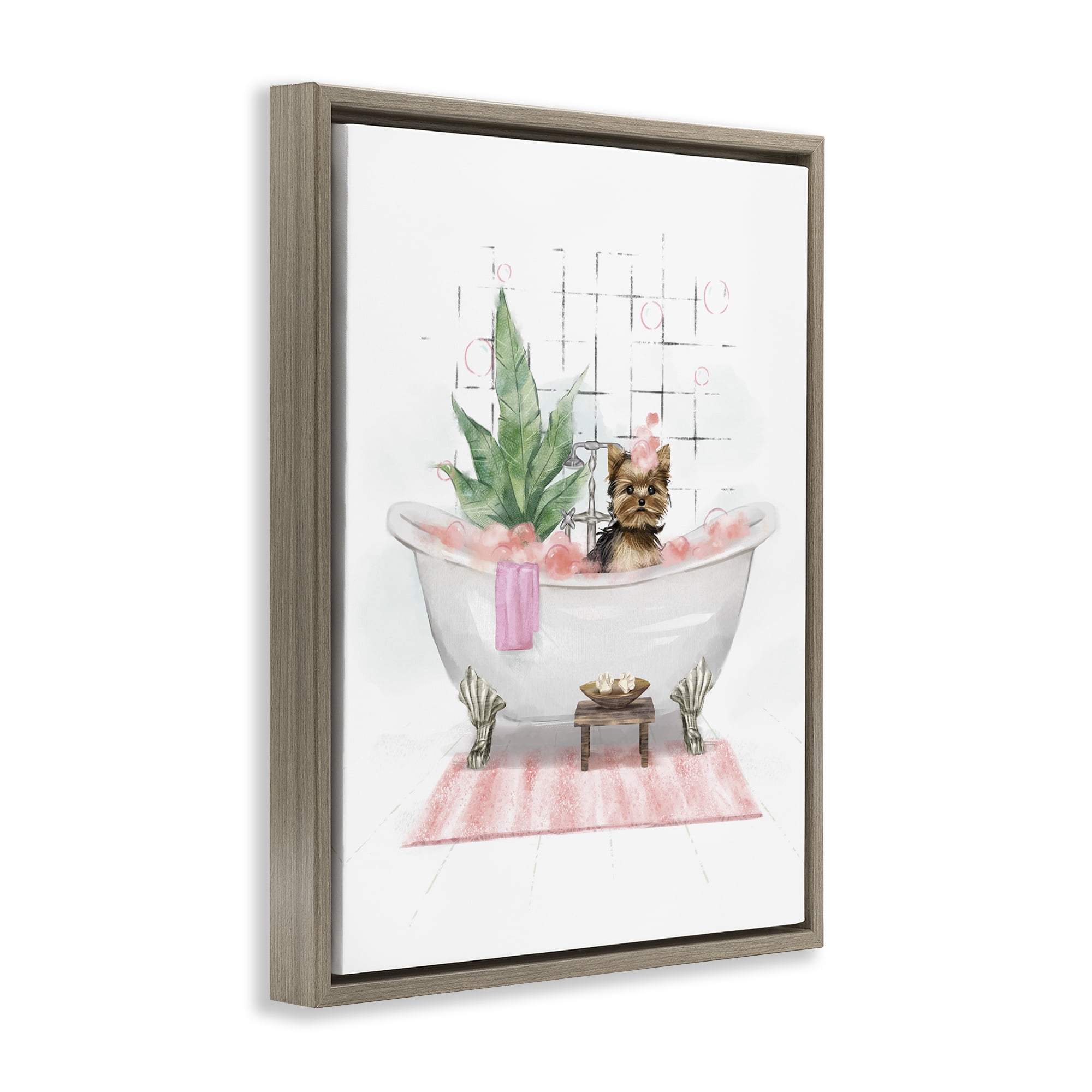 Stupell Industries Glam Pup in Tub Bath & Laundry Painting Brown Floater Framed Canvas Art Print Wall Art, 17 x 21
