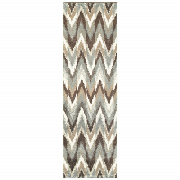 2â€™x8â€™ Gray and Taupe Ikat Pattern Runner Rug