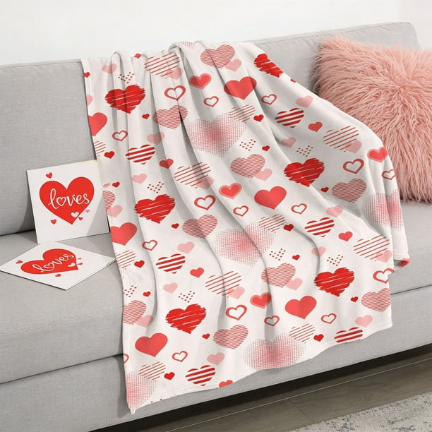Manta de franela para San Valentín | Diseño de amor y corazón con estampado digital | Manta suave de poliéster para sofá o picnic | Manta acogedora de 100 x 150 cm