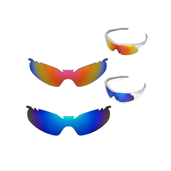 Walleva Polarized Fire Red   Ice Blue Vented Replacement Lenses For Oakley RadarLock XL