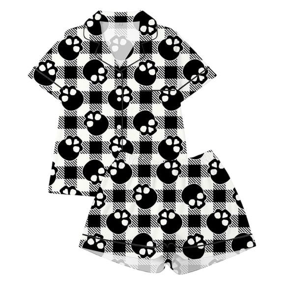 Halloween Pajamas Kids Size 5-6 Years Girls Halloween Homewear Short Sleeve Notch Collar Top with Shorts Pjs for Boys Black