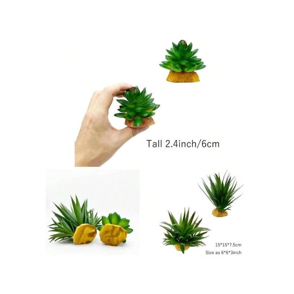 Reptile Artificial Plants Succulent Terrarium Decor Desert Plant Bearded Chameleon Gecko Snake Amphibian Habitat Hideout Accessories Green 2pcs Set
