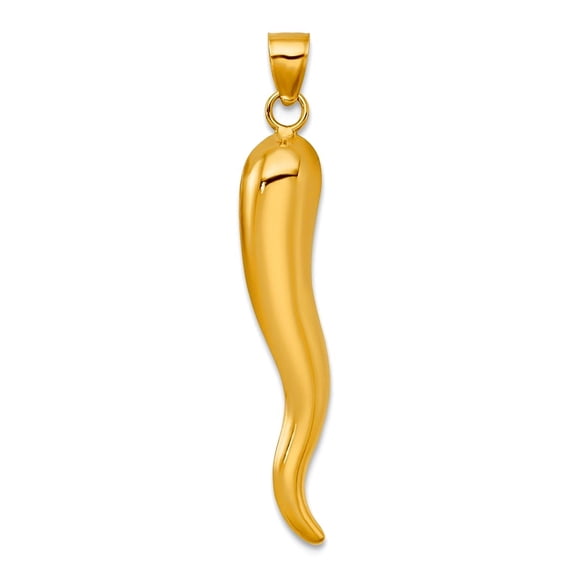 4.91mm 14k Solid Yellow Gold Polished Hollowed Italian Horn Pendant Necklace Pendant for Women