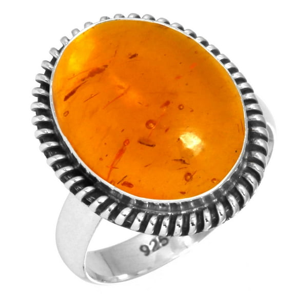 925 Sterling Silver Ring For Women - Teens Orange Amber Gemstone Silver Ring Size 11.5 November Birthstone Elegant Silver Ring Size 11.5 New Year Gift For Girl Friend Gemstone 925 Silver Jewelry