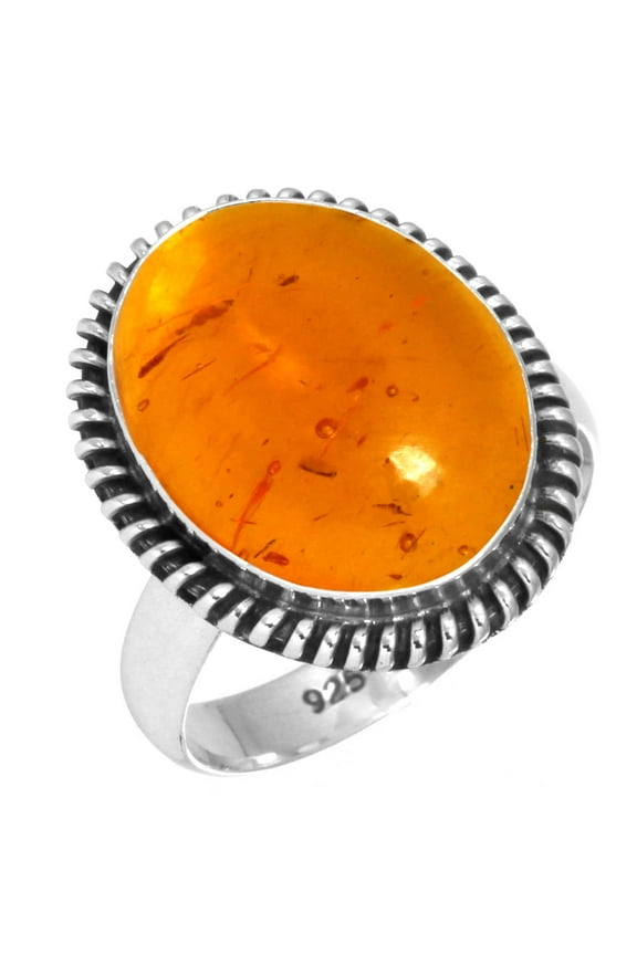 925 Sterling Silver Ring For Women - Men Orange Amber Gemstone Silver Ring Size 8 November Birthstone Handmade Silver Ring Size 8 Friendship Day Gift For Wife 925 Silver Gemstone Jewelry