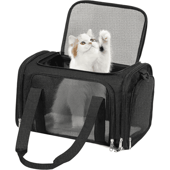 Sanie Cat Carrier TSA Airline Approved - Soft Sided Collapsible Travel Carrier for Small Dogs Up to 15 lbs - Under Seat Puppy Kitten Carrier Bag with Mesh Windows