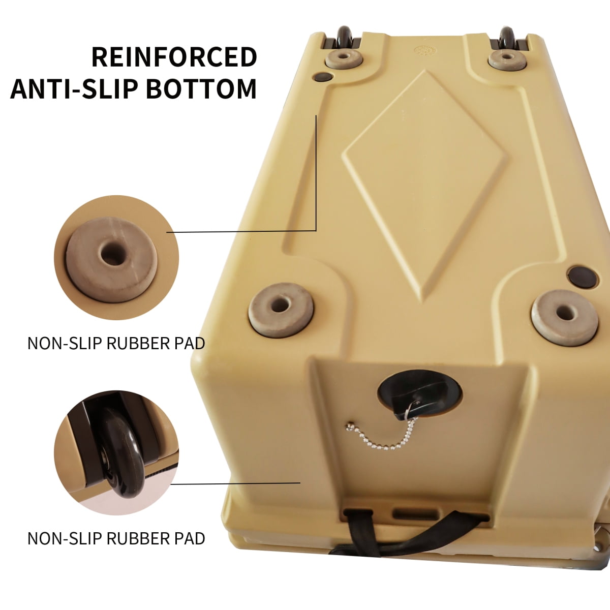Khaki 65QT Rotomolded Cooler 5 Day Ice Retention Heavy Duty Ice Chest with Wheels for Camping Fishing Beach BBQ Boating Tailgating