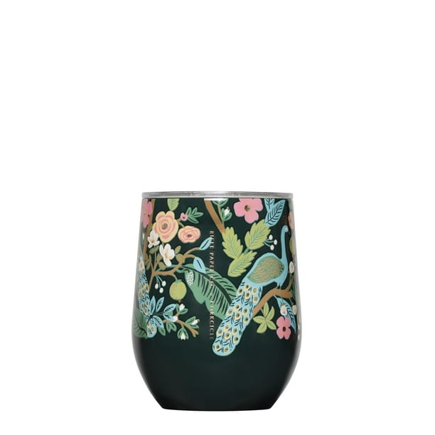 Vaso para vino Corkcicle x Rifle Paper Co. 350 ml, color azul pavo real