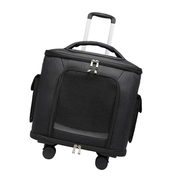 Bolsa transportadora para gatos, transportín con ruedas para mascotas, caja de transporte, asa retráctil, bolso de mano Negro