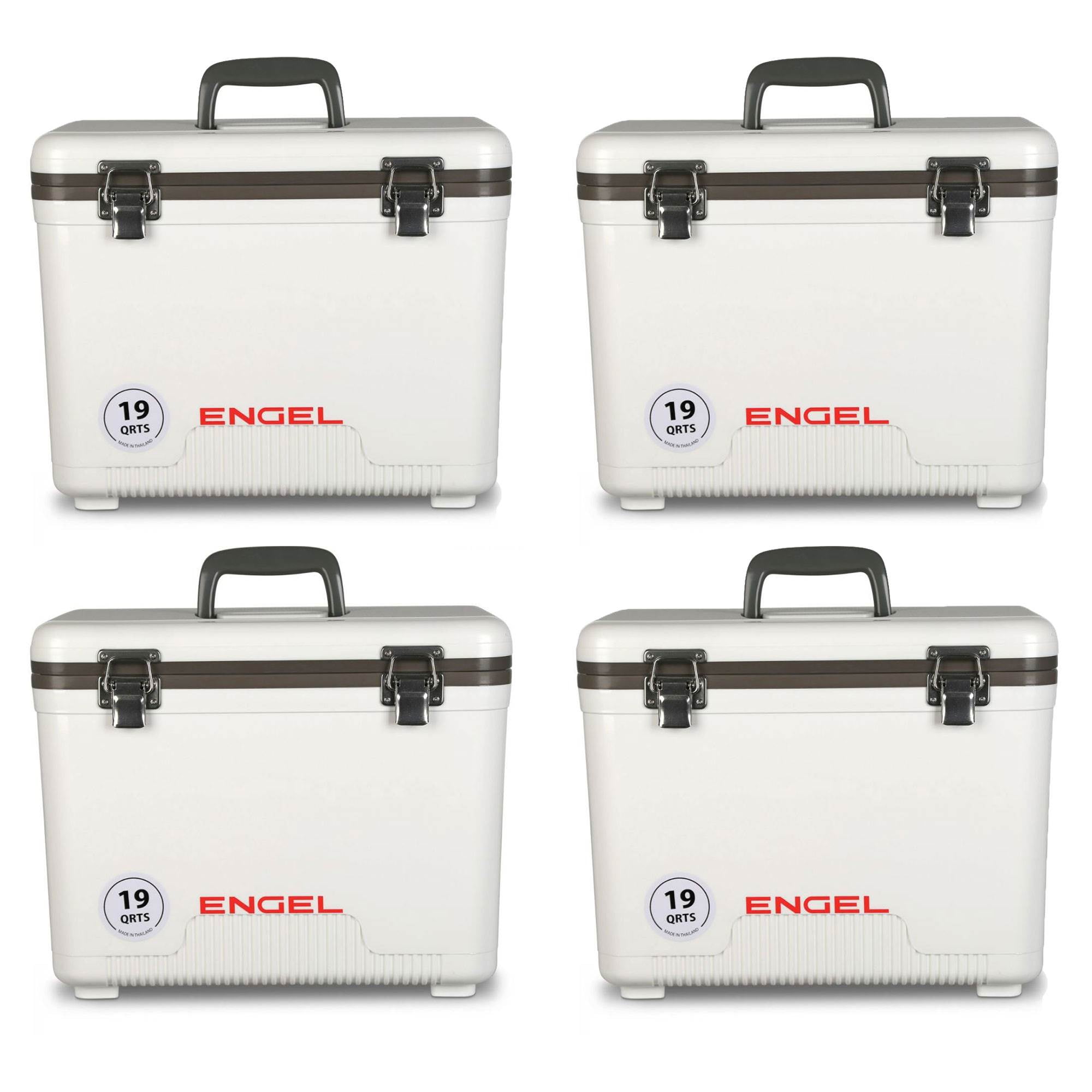 Engel 19 Quart Fishing Dry Box Ice Cooler with Shoulder Strap, White (4  Pack) 