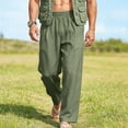 thumbnail image 4 of Hvogkswy Men's Pants Solid Color Drawstring Elastic Waist Pants with Pockets Loose Breathable Travel Vacation Summer Casual Beach Trousers, 4 of 9