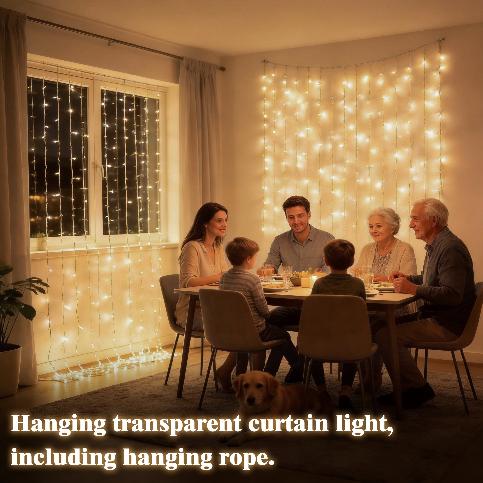 Beatineon 600 LED Curtain Lights, 9.8x9.8Ft, Plug in Window Curtain Lights, Hanging Christmas String Lights for Bedroom Garden Wedding Party Outdoor Indoor Wall Decorations,Warm White
