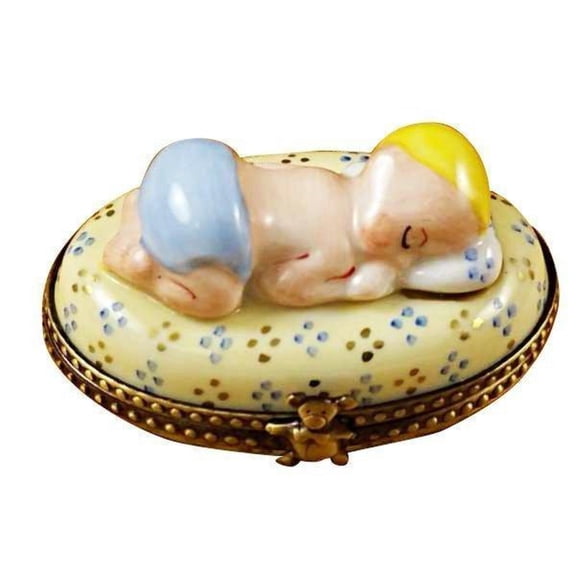 Blue Baby Sleeping Limoges Box Gift for New Parents Limoges Box Porcelain Figurine