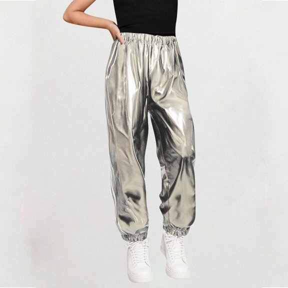 Amidoa Girls Leggings Wide Leg Joggers Pants Kids Casual Elastic Waist Pants Silver 6 Years