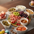 thumbnail image 5 of Chip and Dip Serving Set with Bamboo Tray, 11.2" Round Divided Serving Platter, 5-Compartment Ceramic Appetizer Snack Tray with Removable Bowls for Party, Fruit, Condiments, 5 of 7