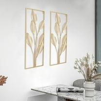 2 PCS Metal Wall Decorations, Golden Leaf Wall Hanging Decor 11.8*33.5*0.8in for Living Room, Bathrooms, Studies