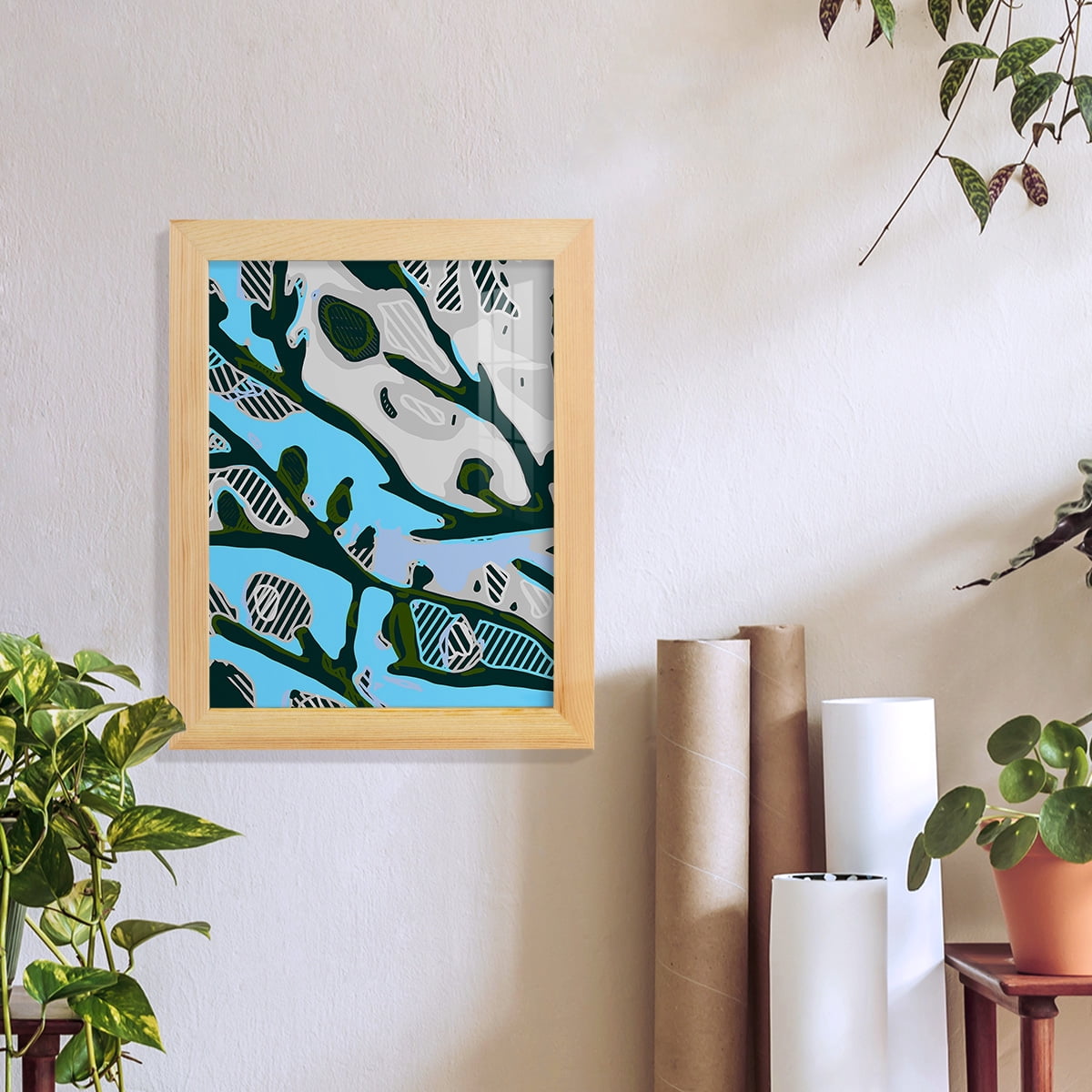 Abstract Tree Limbs I -Framed Print w/glass-Natural Wood