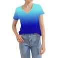 thumbnail image 7 of Aobny Tops Women Gradient Blue Cooling T-Shirt Plus V-Neck Elbow-Length Trendy Tops for Women 2025, 7 of 7