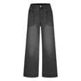 thumbnail image 5 of Qiopertar Women's Casual Loose Wide Leg Straight Leg Cropped Jeans Fashion Solid Color Pants Lounge Travel Relaxed Comfy Stretchy with Pockets, Black M, 5 of 7