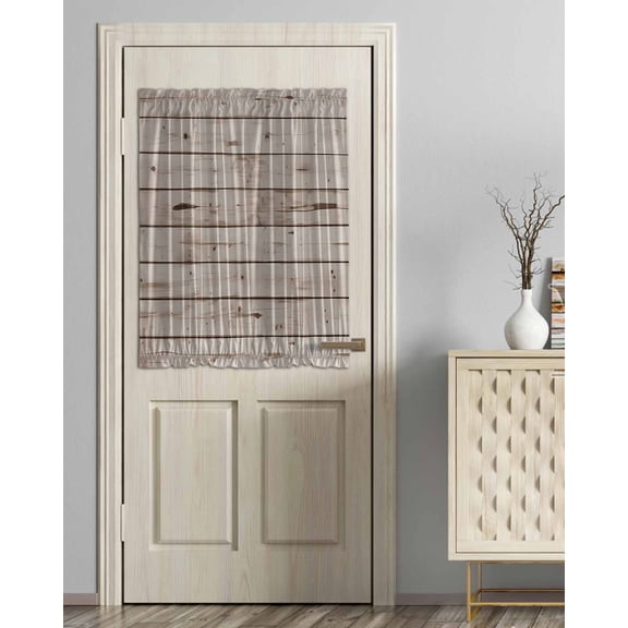 Vintage Farmhouse Blackout Door Curtains for French, Glass,Front, Back, Patio Door, Country Retro Beige Wooden Grain Thermal Insulated Rod Pocket Window Curtain Drapes With Tiebacks 54"x40"