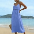 thumbnail image 5 of Dvprdro Cotton Linen V Neck Spaghetti Strap Maxi Dress for Women Loose Fit Tiered Ruffle Hem Summer Beach Solid, 5 of 7