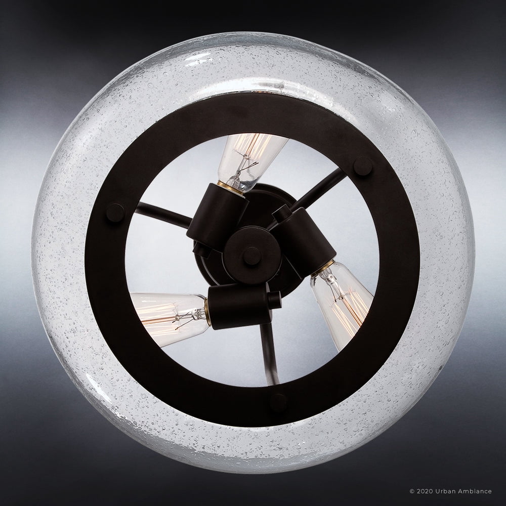 Luxury Utilitarian Indoor Ceiling Light, 12.00''H x 16.00''W, with Coastal Style Elements, Nautical Design, Black Bronze Finish and Clear Seeded Glass, UQL3311