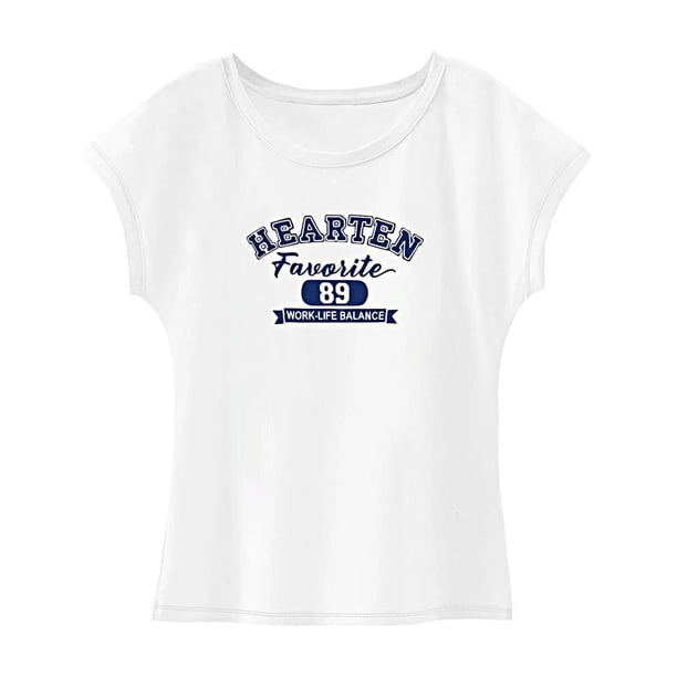 Camiseta de mujer Ropa de verano Trajes Camiseta de cuello redondo para uso diario Viaje de camping L
