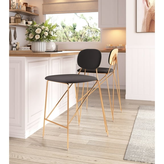 Georges Counter Stool Gray & Gold Counter Stool, Modern Style, Soft and smooth velvet fabric, Plywood, Indoor Bar