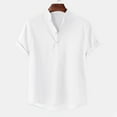 thumbnail image 6 of WREESH Men's Solid Button Shirts Casual Short Sleeve V-Neck Shirt Top Cotton Linen Summer Comfort Shirt White, 6 of 6