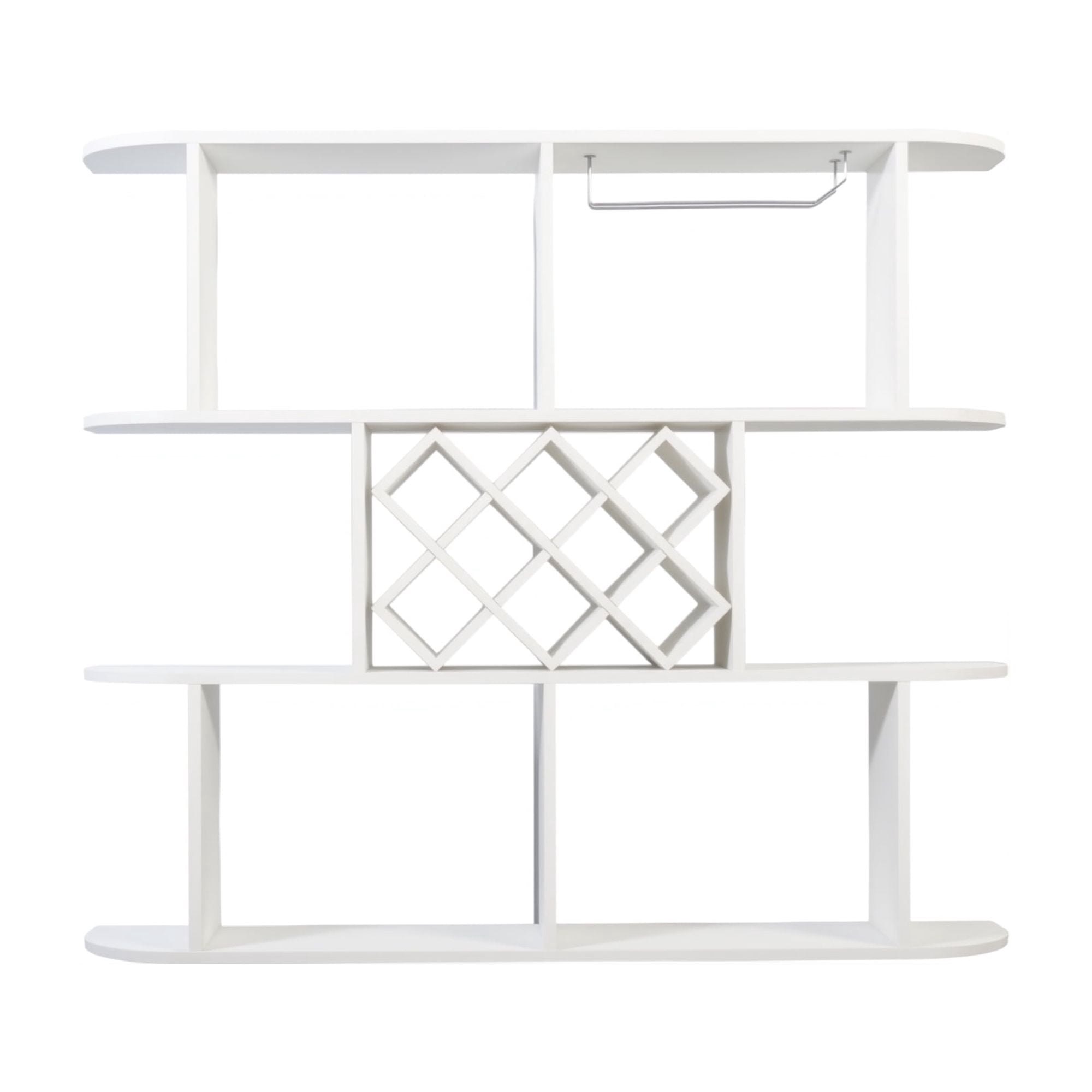 Wall Mounted Wine Rack with 3 Tiers, Rustic Bottle and Glass Storage Shelf for Home Bar, White Finish, Large Capacity with Integrated Glass Holder