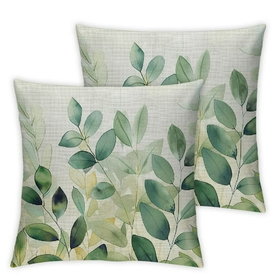 Acheng Spring Sage Green Leaf Throw Pillow Covers Set of 2 Summer Eucalyptus Leaves Pillows Cover Floral Pillow Case Decorative Cushion Cover for Outdoor Home Couch Bed Sofa Decor 12x12in